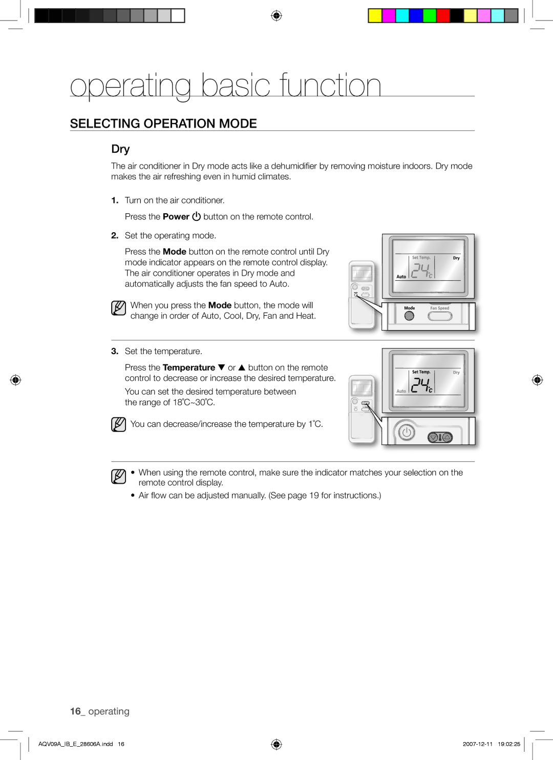 Samsung AQV12ABAX, AQV12ABAN, AQV12ASAN manual Dry 