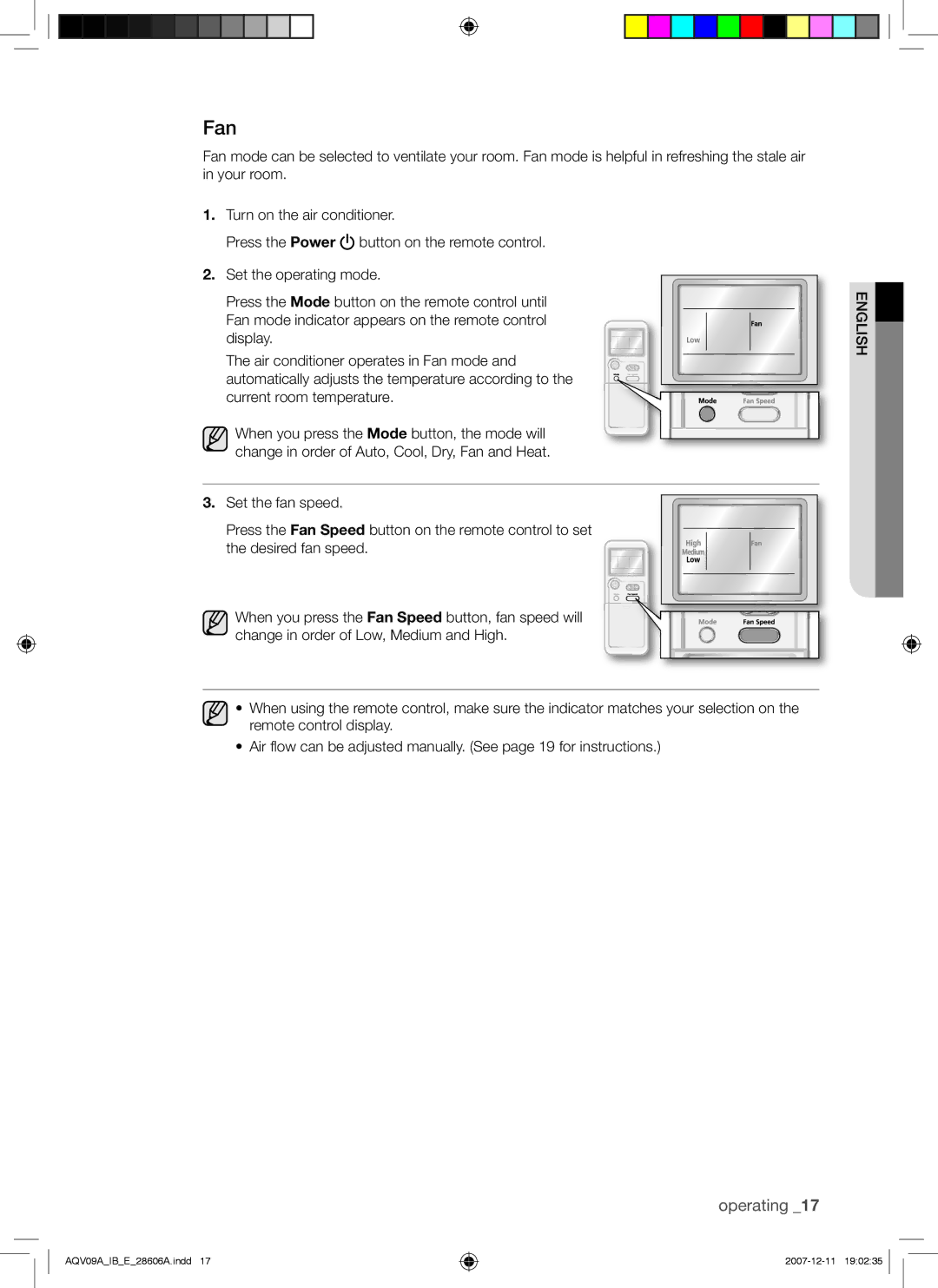 Samsung AQV12ABAN, AQV12ABAX, AQV12ASAN manual Fan 