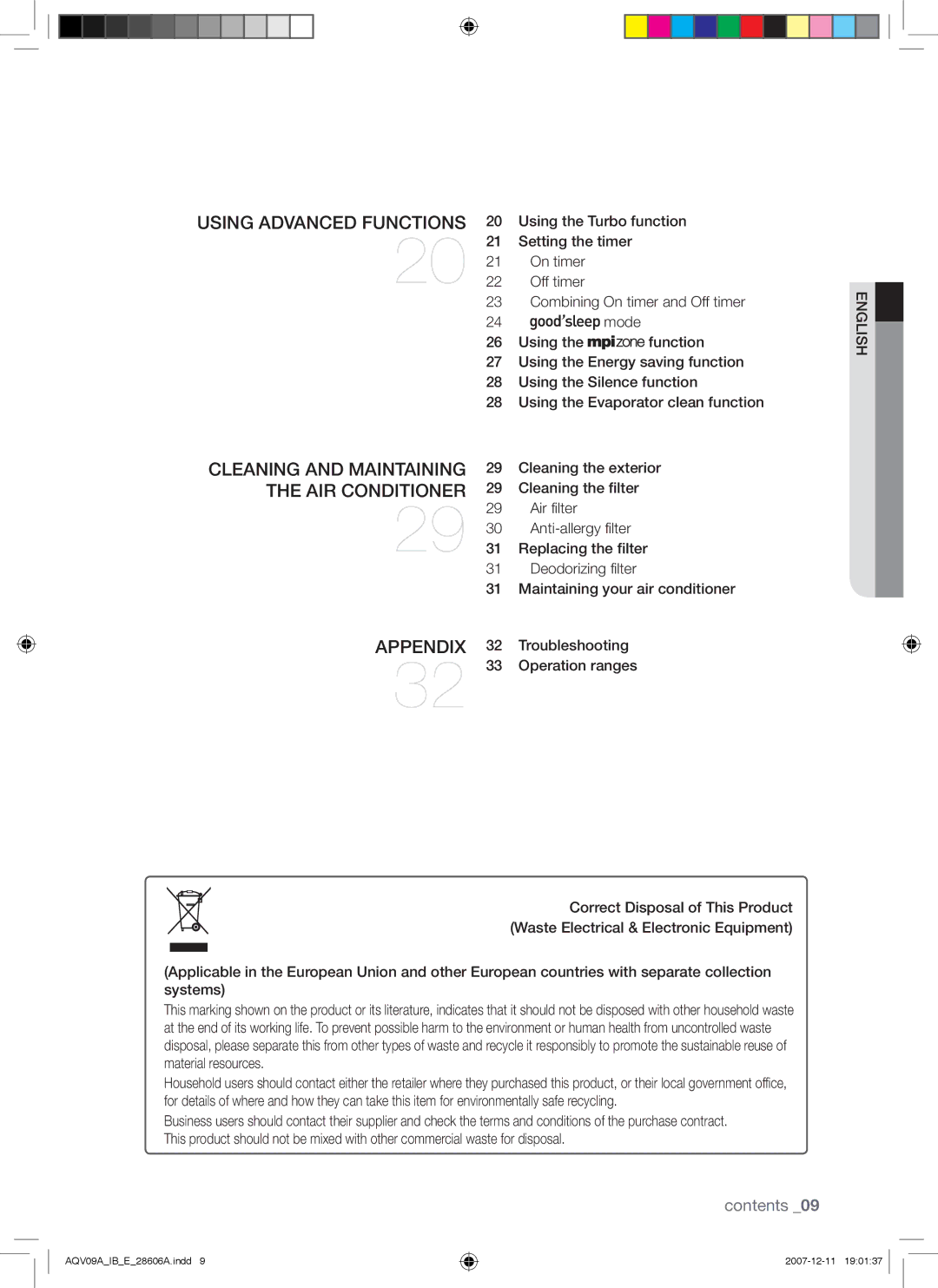 Samsung AQV12ASAN, AQV12ABAX, AQV12ABAN manual Cleaning and Maintaining 