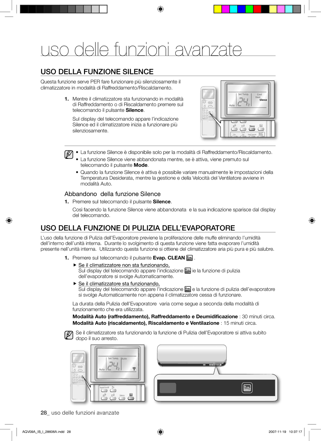 Samsung AQV12VBCX, AQV12AWAX, AQV09AWAX manual USO Della Funzione Silence, USO Della Funzione DI Pulizia DELL’EVAPORATORE 