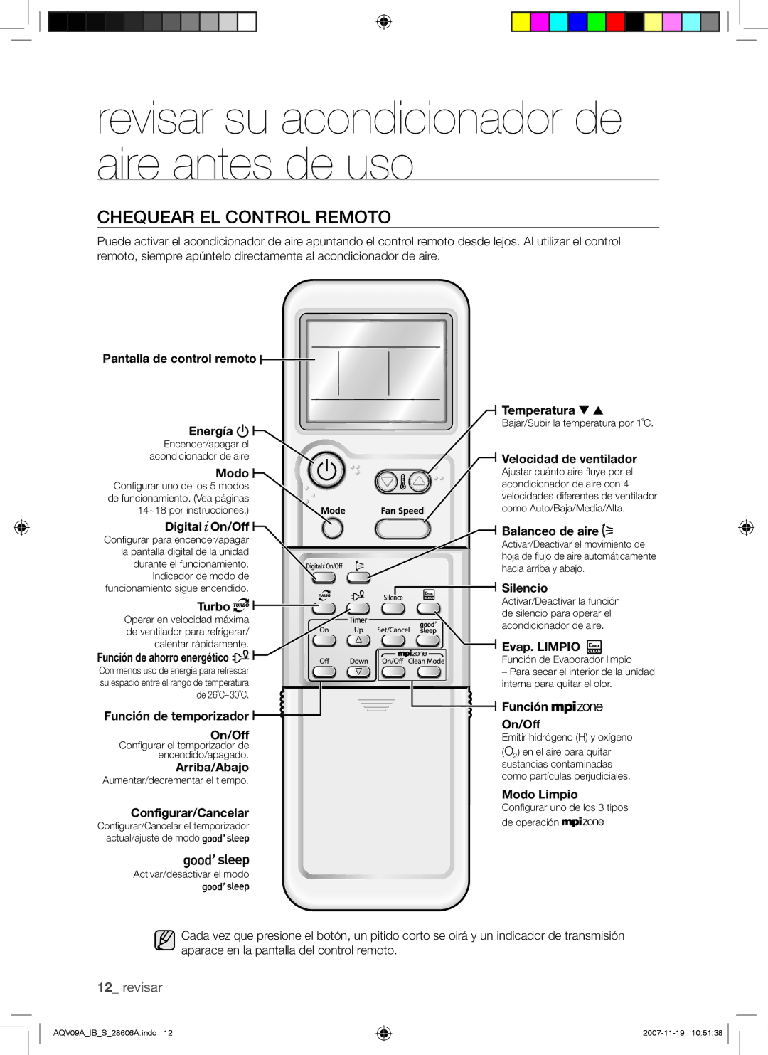 Samsung AQV12AWAN, AQV12AWAX, AQV09AWAX, AQV12ABAX, AQV09AWAN, AQV09VBCN, AQV12VBCX, AQV12VBCN manual Chequear EL Control Remoto 