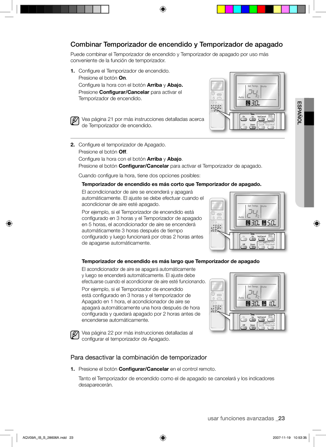 Samsung AQV09AWAN, AQV12AWAX, AQV09AWAX, AQV12AWAN, AQV12ABAX Combinar Temporizador de encendido y Temporizador de apagado 