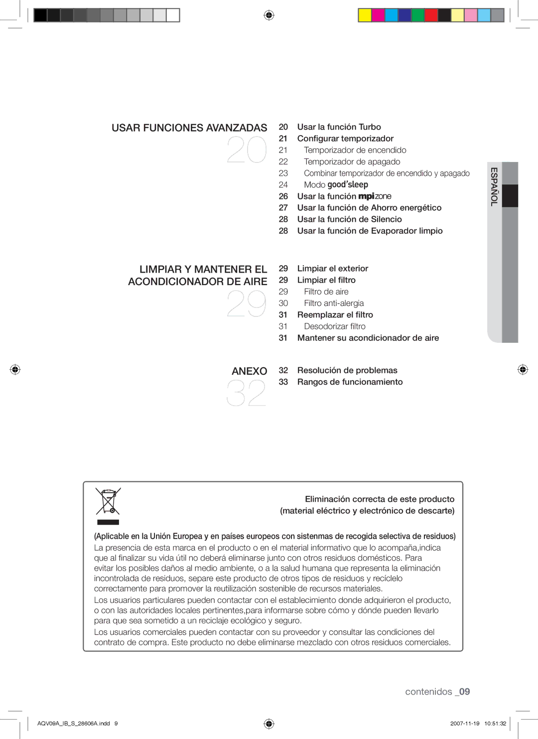 Samsung AQV12ABAN, AQV12AWAX, AQV09AWAX, AQV12AWAN, AQV12ABAX, AQV09AWAN, AQV09VBCN, AQV12VBCX, AQV12VBCN Limpiar Y Mantener EL 