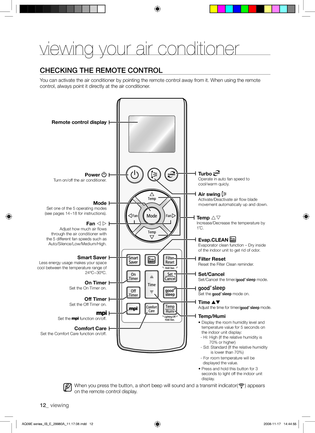 Samsung AQV09EWAX, AQV12EWAN, AQV12EWAX, AQV09EWANSER manual Checking the Remote Control 