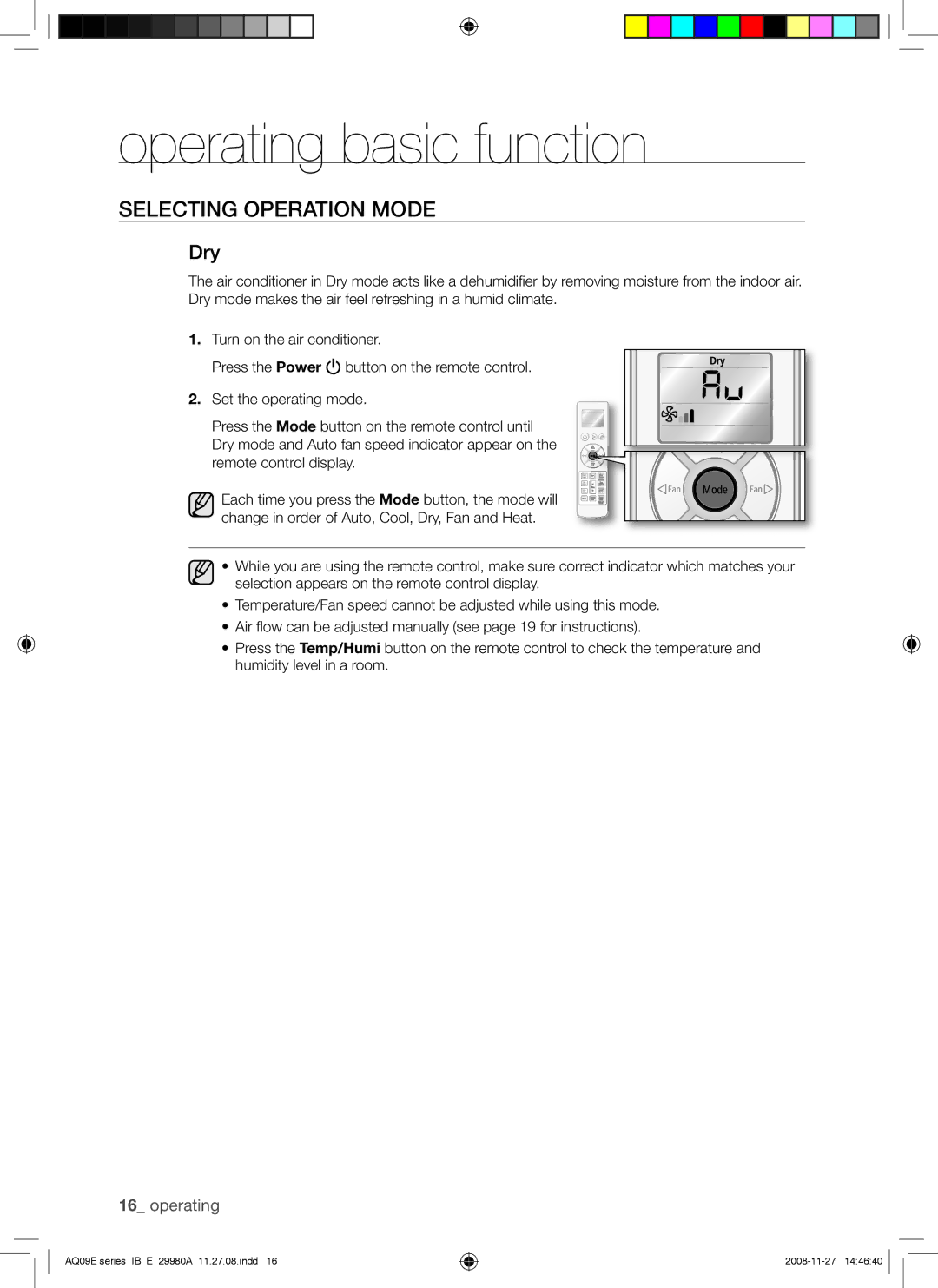 Samsung AQV12EWAX, AQV12EWAN, AQV09EWAX, AQV09EWANSER manual Dry 