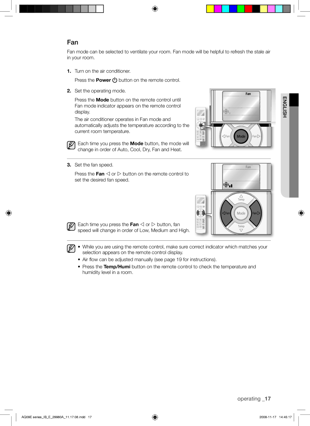 Samsung AQV09EWAX, AQV12EWAN, AQV12EWAX, AQV09EWANSER manual Fan 