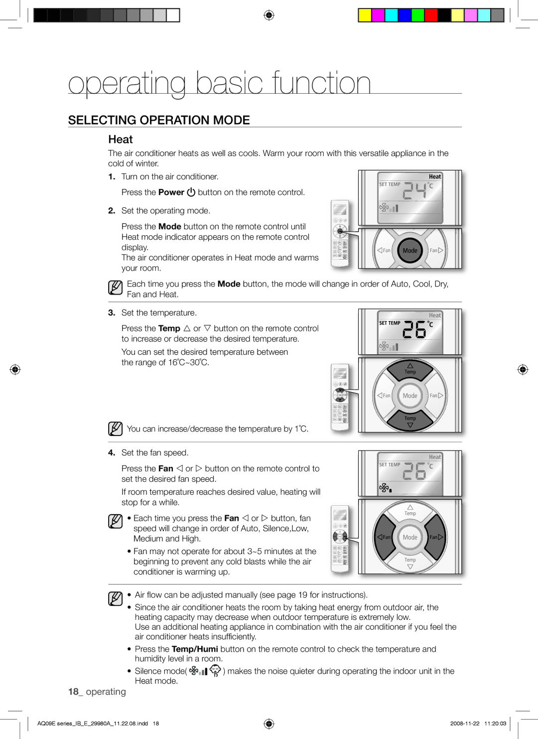 Samsung AQV12EWAN, AQV12EWAX, AQV09EWAX, AQV09EWANSER manual Heat 