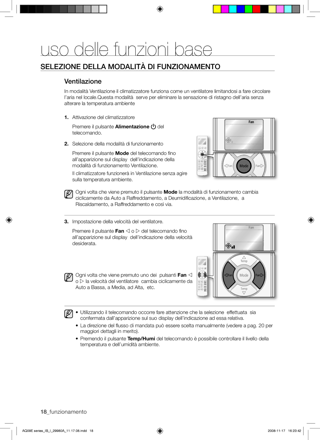 Samsung AQV09EWAX, AQV12EWAN, AQV12EWAX, AQV09EWAN manual Ventilazione 