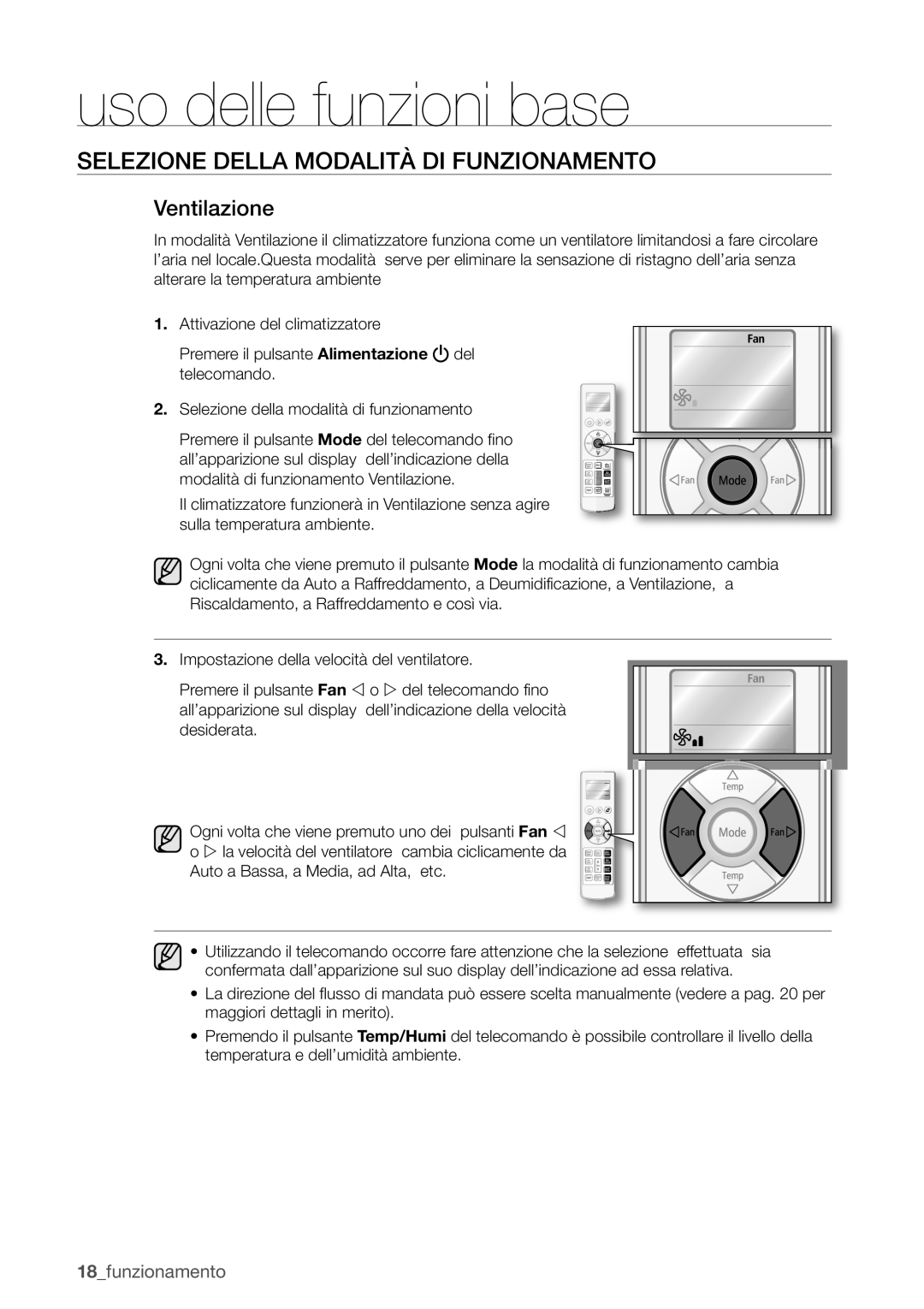 Samsung AQV09EWAX, AQV12EWAN, AQV18UGAN, AQV18EWAX, AQV12EWAX, AQV09EWAN, AQV18EWAN manual Ventilazione 