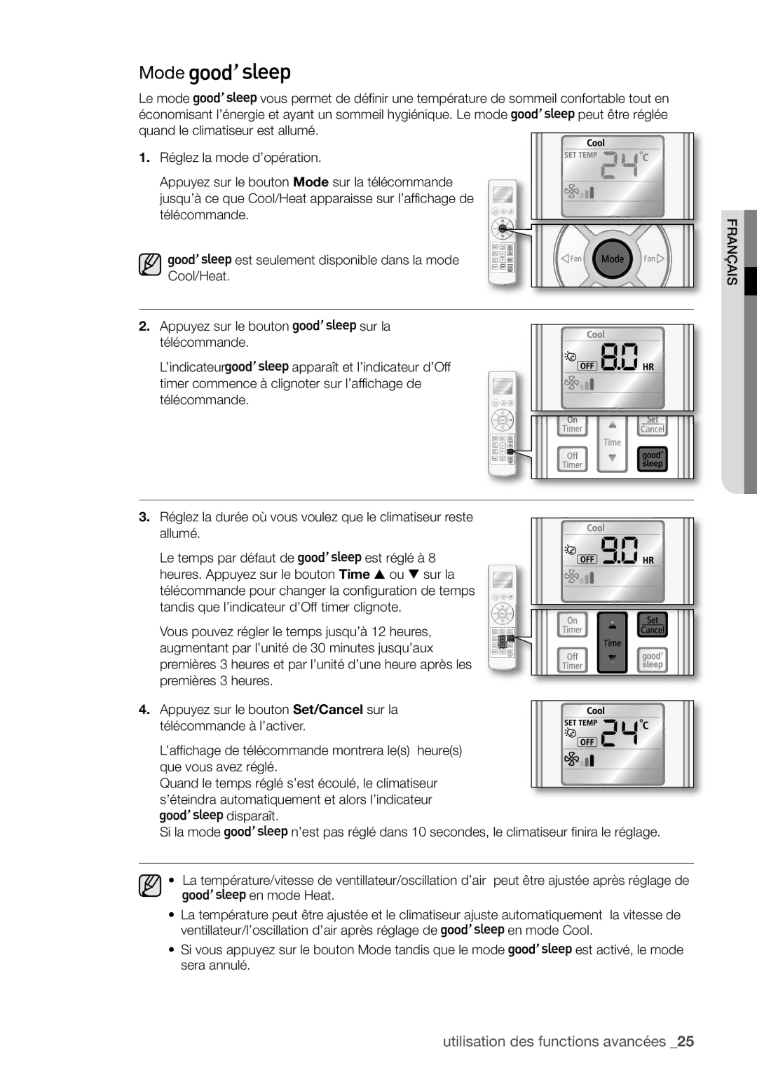 Samsung AQV24EWAN, AQV12EWAN, AQV18UGAN, AQV18EWAX, AQV12EWAX, AQV09EWAX, AQV09EWAN, AQV24EWAX, AQV18EWAN manual Mode 