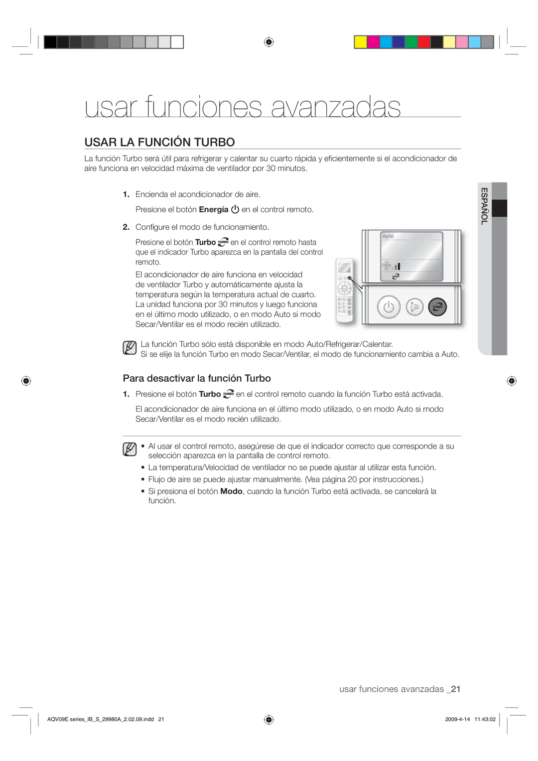 Samsung AQV12EWAX, AQV12EWAN, AQV18UGAN, AQV18EWAX 643-6/$*»/563#0, 1BSBEFTBDUJWBSMBGVODJØO5VSCP, Sfnpup, Gvodjøo 