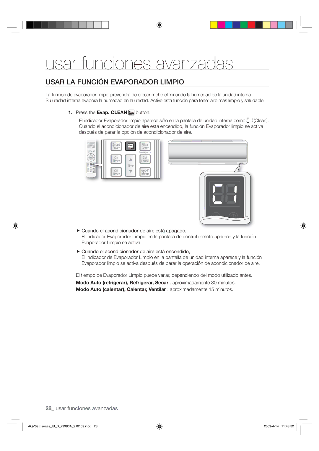 Samsung AQV18UGAN, AQV12EWAN, AQV18EWAX, AQV12EWAX manual 643-6/$*»/&7103%03-*.1*0,  1SFTTUIF&WBQ$-&/ CVUUPO 