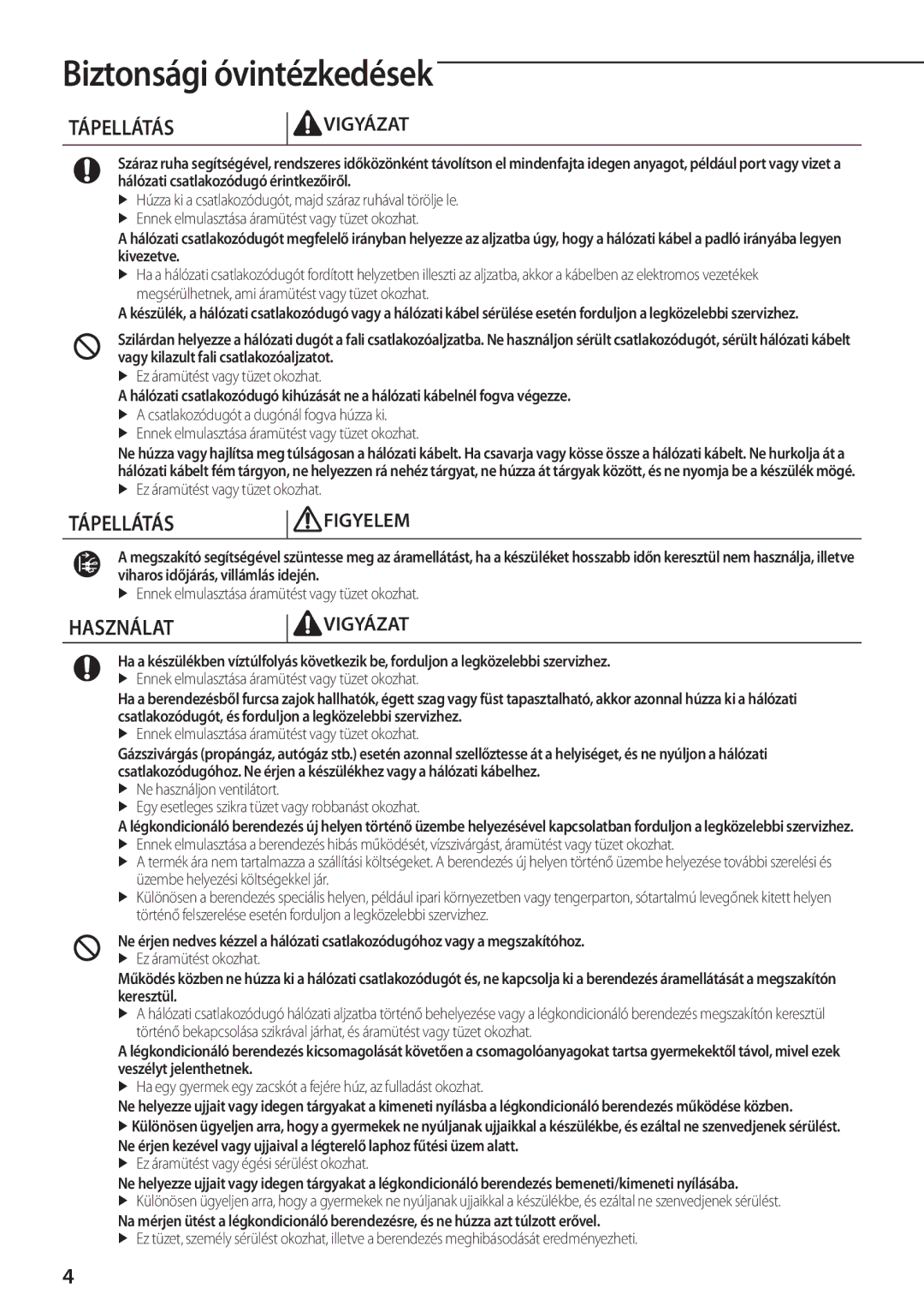 Samsung AQV12EWEN, AQV12EWEX manual  Ez áramütést okozhat,  Ez áramütést vagy égési sérülést okozhat 