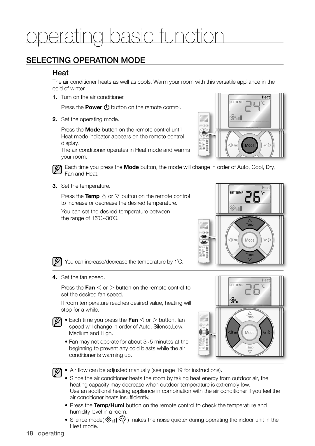 Samsung AQV09EWCX, AQV12FKX, AQV12EWCN, AQV09EWCN, AQV09VBEX, AQV12EWCX, AQV24EWCN, AQV24EWCX manual Heat 