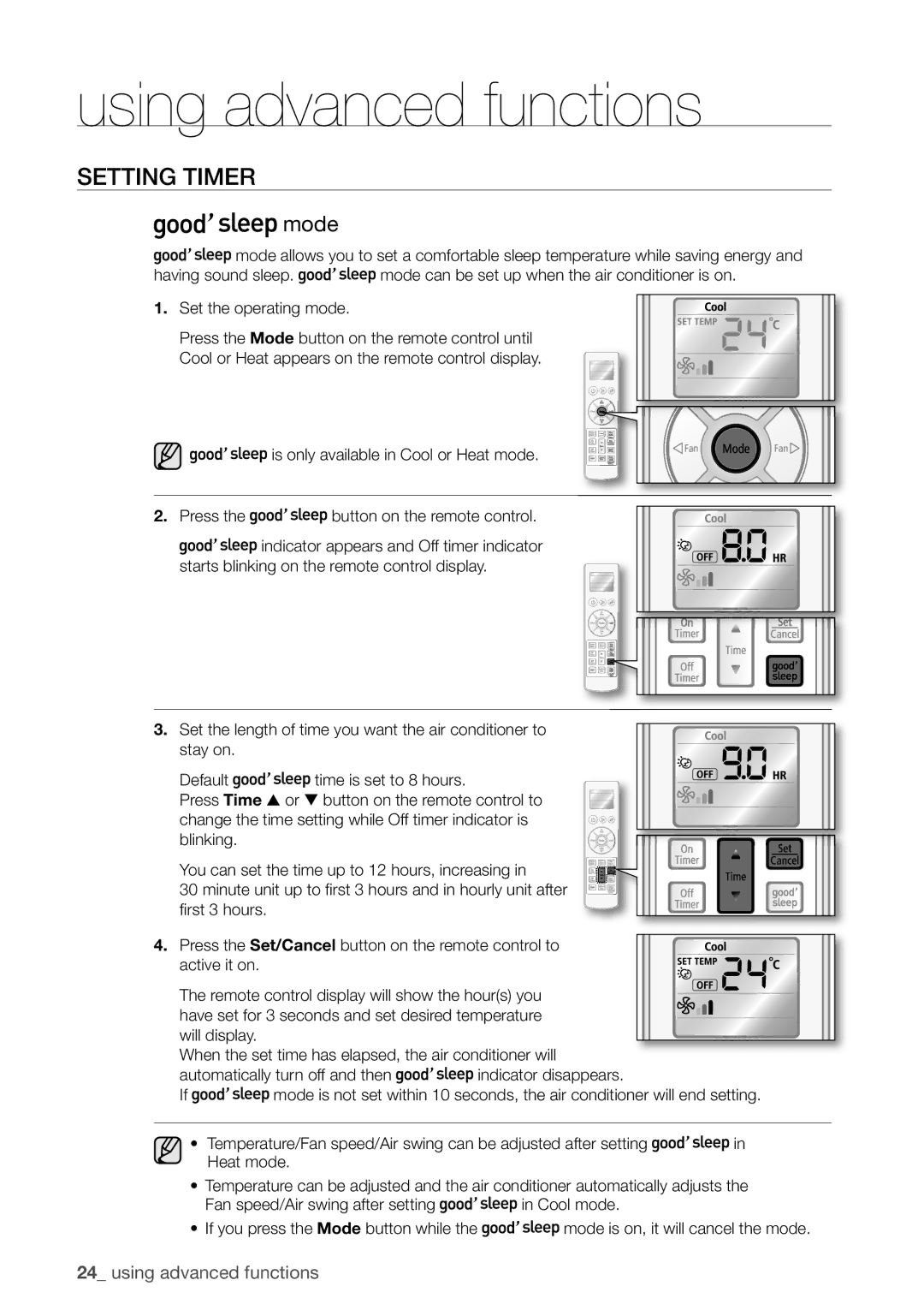 Samsung AQV24EWCX, AQV12FKX, AQV09EWCX, AQV12EWCN, AQV09EWCN, AQV09VBEX, AQV12EWCX, AQV24EWCN manual Mode 