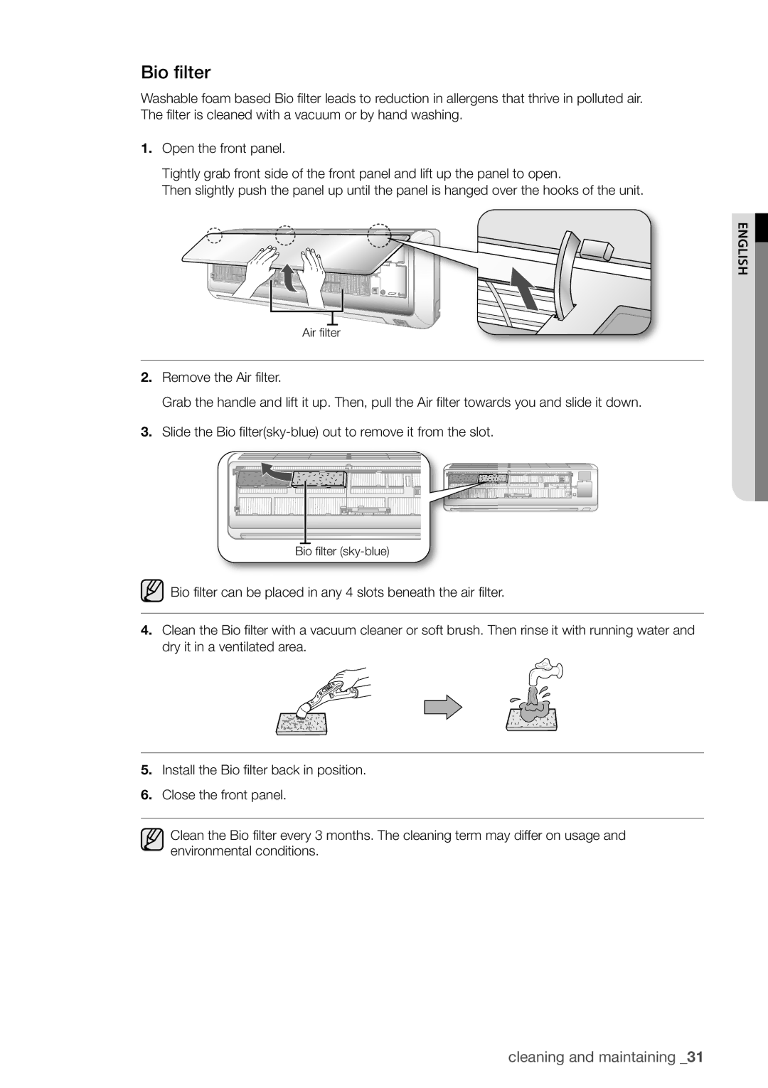 Samsung AQV24EWCN, AQV12FKX, AQV09EWCX, AQV12EWCN, AQV09EWCN, AQV09VBEX, AQV12EWCX, AQV24EWCX manual Bio filter 