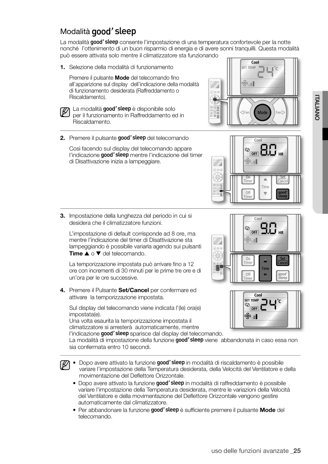 Samsung AQV12FKX, AQV09EWCX, AQV12EWCN, AQV09EWCN, AQV09VBEX, AQV12EWCX, AQV24EWCN manual Modalità, Time o  del telecomando 