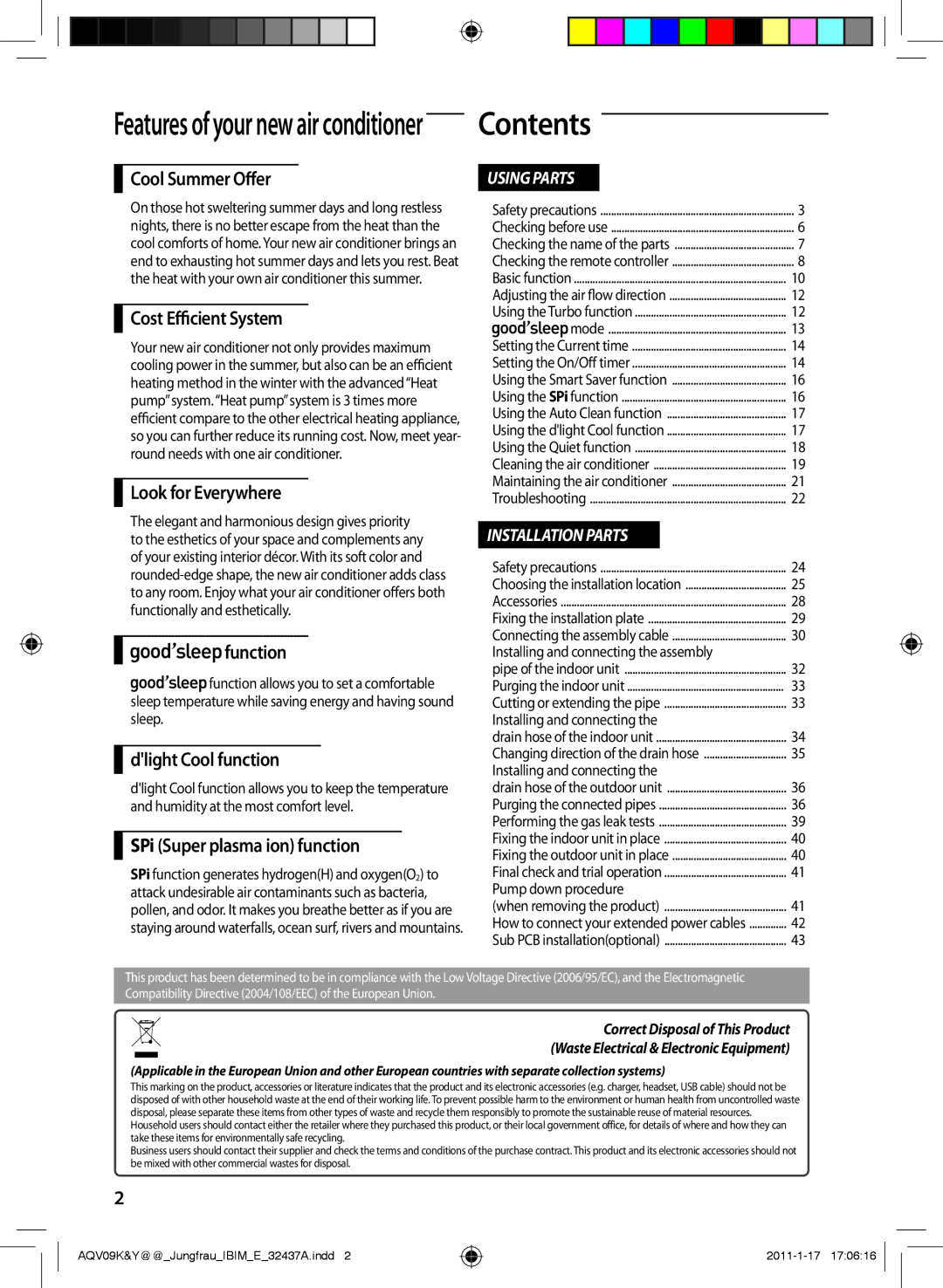 Samsung AQV09KBAN, AQV12KBAN, AQV12YWAN, AQV09YWAX, AQV09YWAN, AQV18KBAX, AQV18YWAX, AQV12KBAX, AQV12YWAX, AQV24PSBX manual Contents 