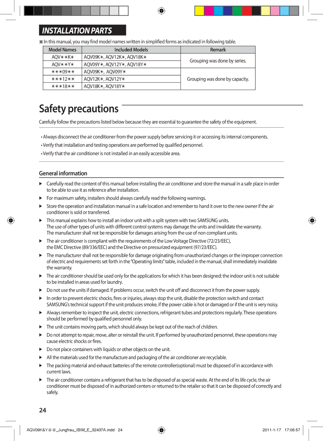 Samsung AQV18YWAN, AQV12KBAN, AQV12YWAN, AQV09KBAN, AQV09YWAX, AQV09YWAN, AQV18KBAX, AQV18YWAX, AQV12KBAX General information 