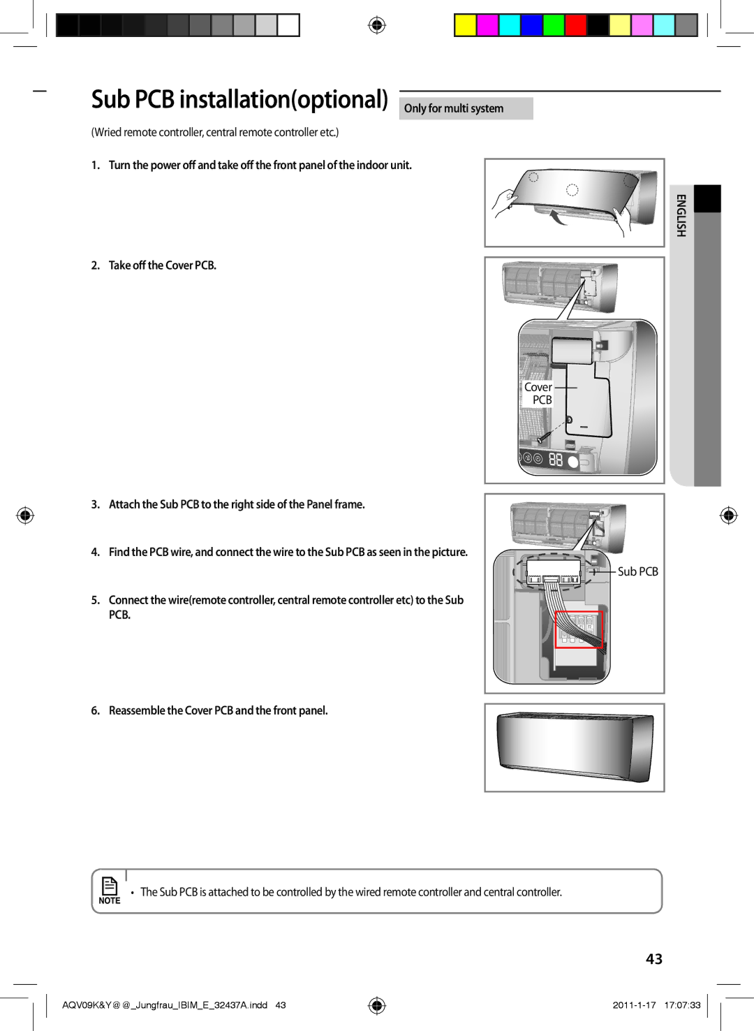 Samsung AQV12YWAN, AQV12KBAN, AQV09KBAN, AQV09YWAX, AQV09YWAN, AQV18KBAX Sub PCB installationoptional Only for multi system 