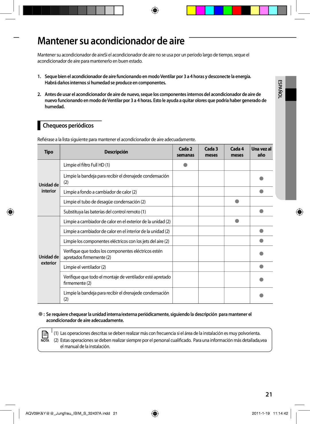 Samsung AQV12KBAX, AQV12KBAN, AQV12YWAN, AQV09KBAN, AQV09YWAX manual Mantener su acondicionador de aire, Chequeos periódicos 