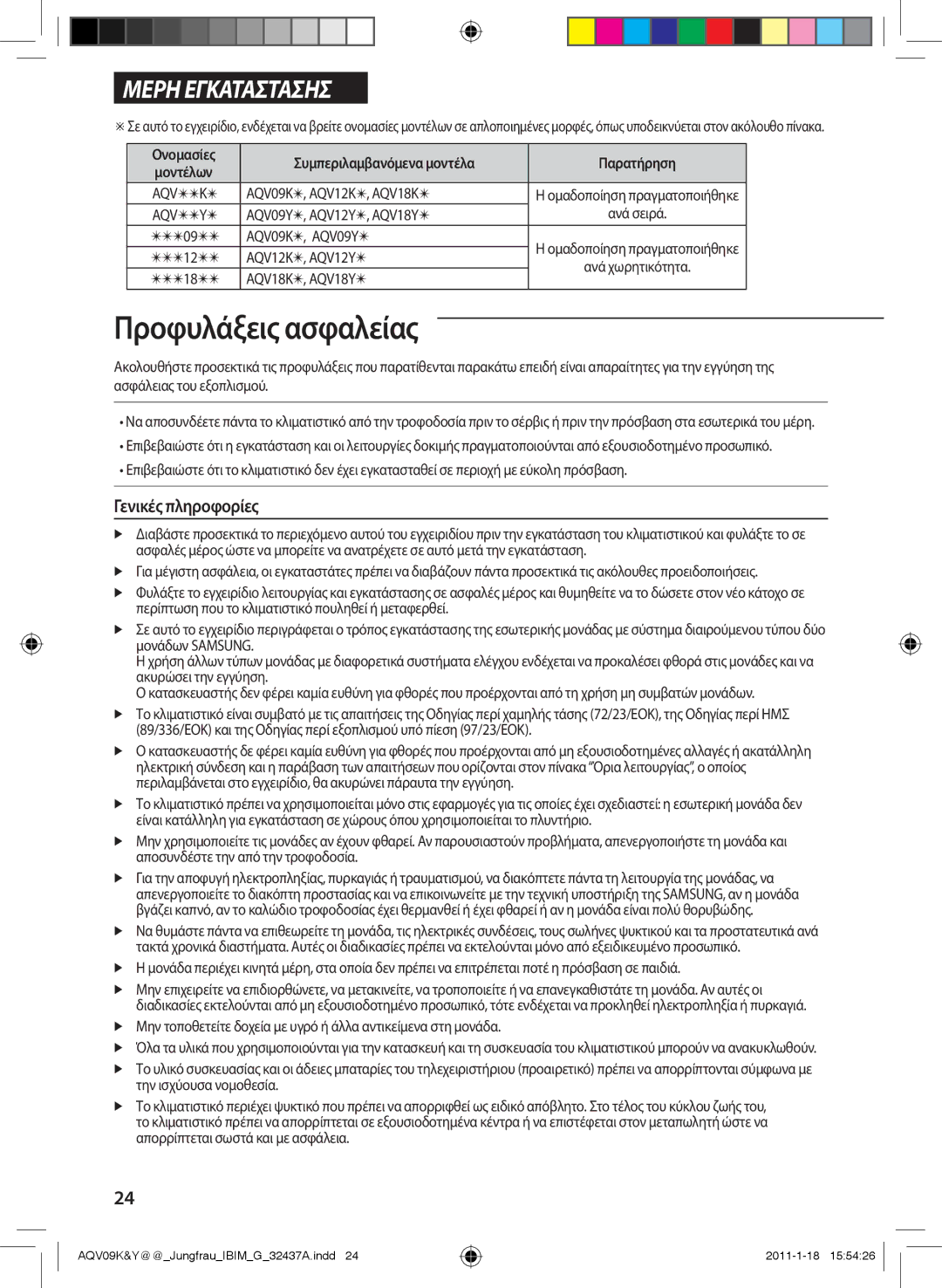 Samsung AQV18YWAN, AQV12KBAN, AQV12YWAN, AQV09KBAN, AQV09YWAX, AQV09YWAN, AQV18KBAX, AQV18YWAX, AQV12KBAX Γενικές πληροφορίες 