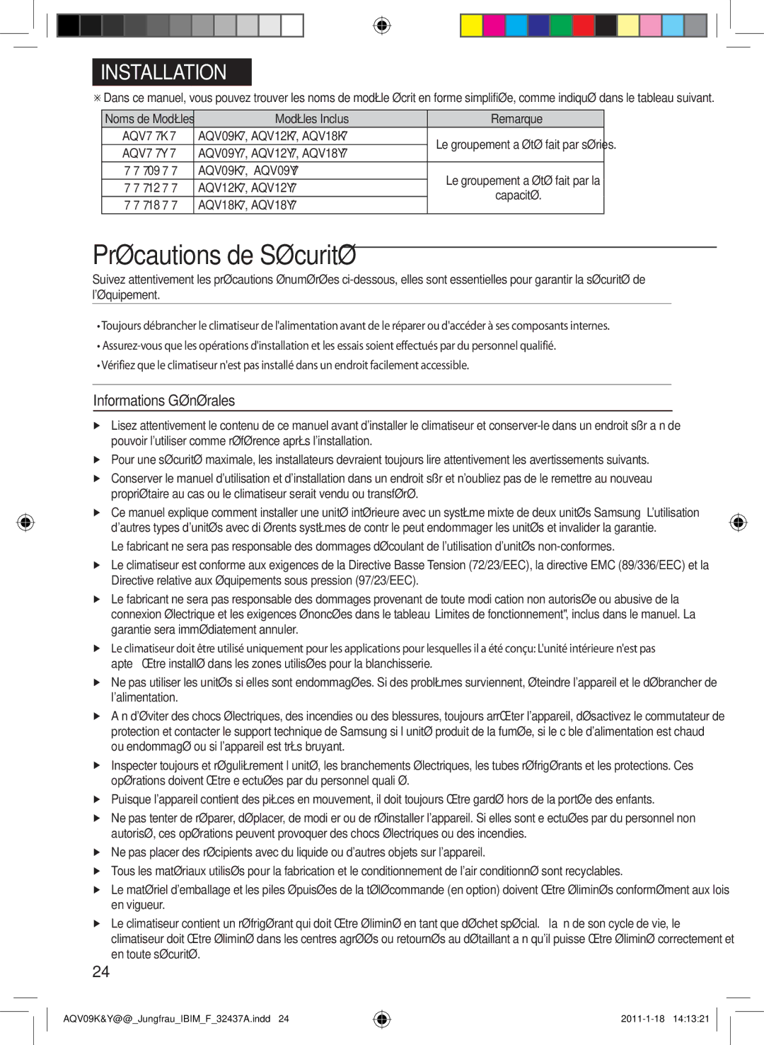 Samsung AQV18KBAN, AQV12KBAN, AQV12YWAN, AQV09KBAN, AQV09YWAX, AQV09YWAN, AQV18KBAX, AQV18YWAX, AQV12KBAX Informations Générales 