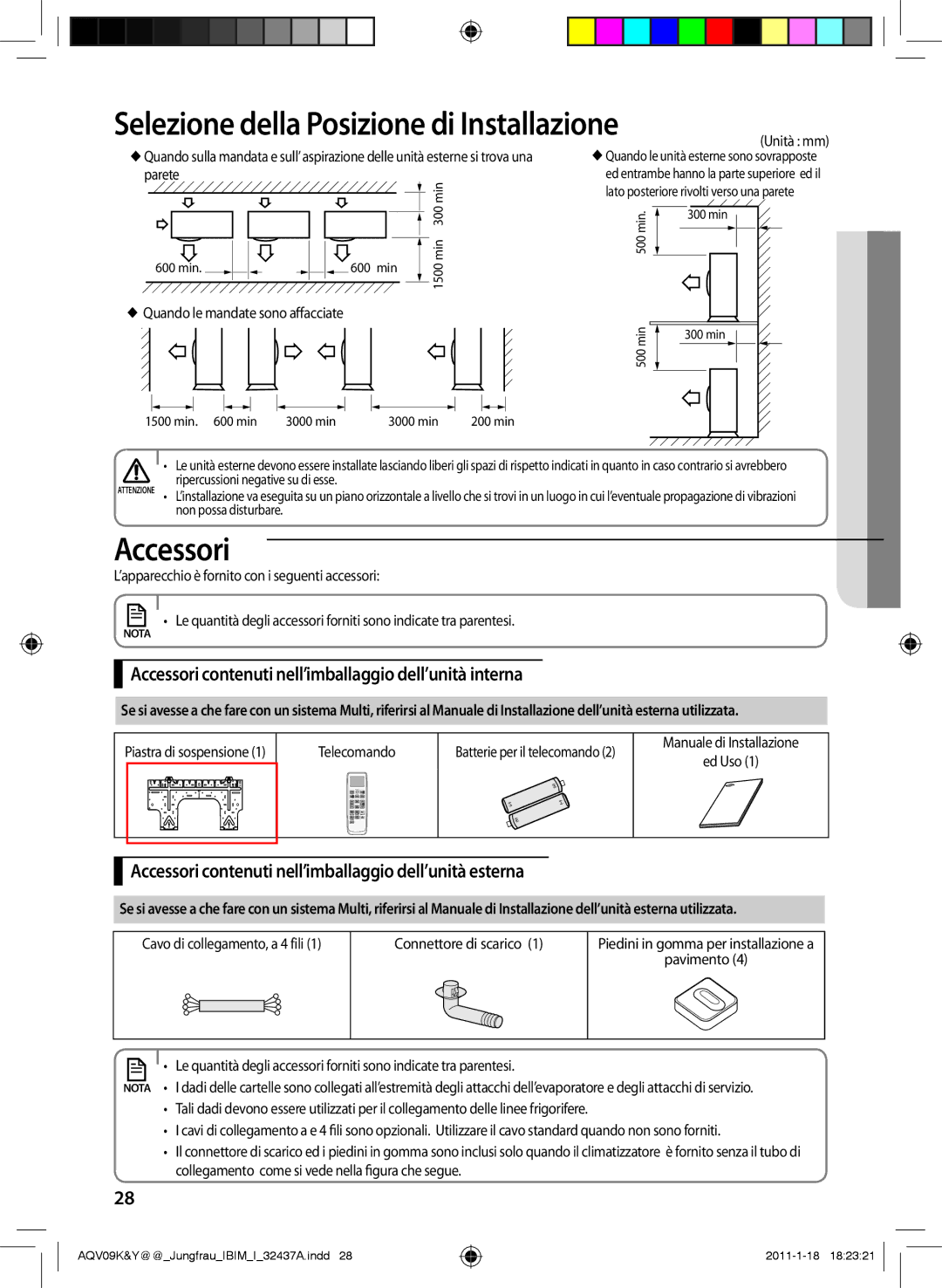 Samsung AQV09KBAN, AQV12KBAN, AQV12YWAN, AQV09YWAX, AQV09YWAN Accessori contenuti nell’imballaggio dell’unità interna 