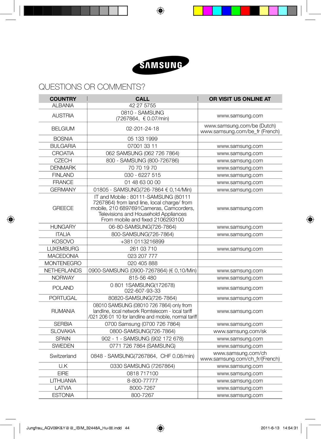 Samsung AQV18KBAX manual 42 27, 7267864, € 0.07/min, 70 70 19, +381, 261 03, 815-56, SAMSUNG7267864, CHF 0.08/min, 0818 