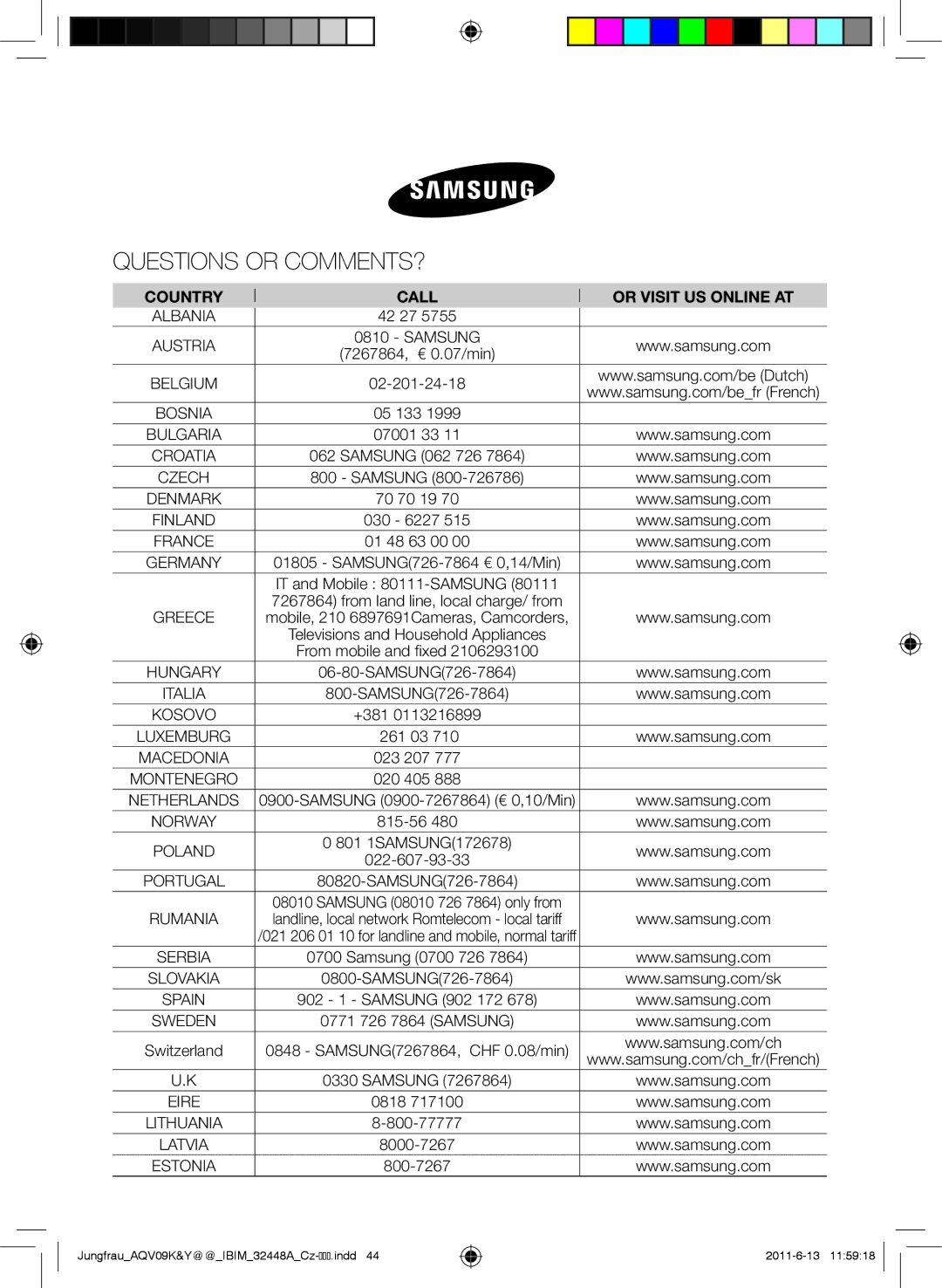 Samsung AQV12KBAN manual 42 27, 7267864, € 0.07/min, 70 70 19, +381, 261 03, 815-56, SAMSUNG7267864, CHF 0.08/min, 0818 