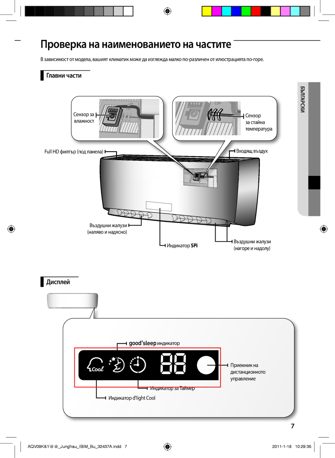 Samsung AQV09YWAN, AQV12KBAN, AQV12YWAN, AQV12KBAX, AQV12YWAX Проверка на наименованието на частите, Главни части, Дисплей 