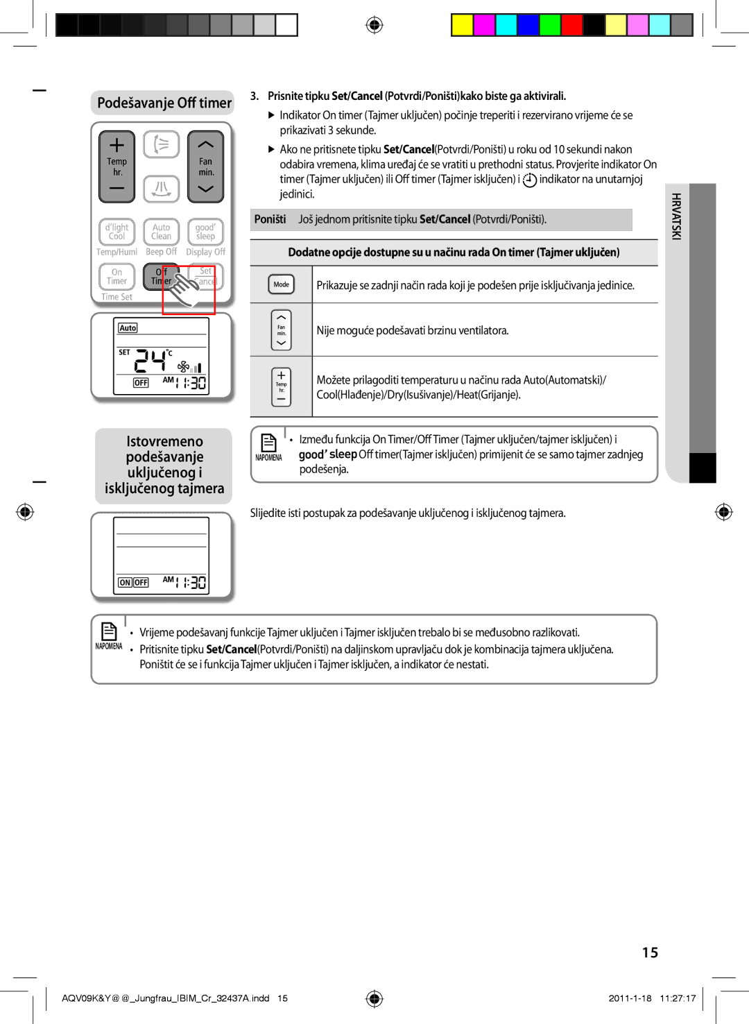 Samsung AQV18KBAX, AQV12KBAN, AQV12YWAN, AQV09YWAX, AQV09YWAN manual Prikazivati 3 sekunde, Podešenja, Indikator na unutarnjoj 