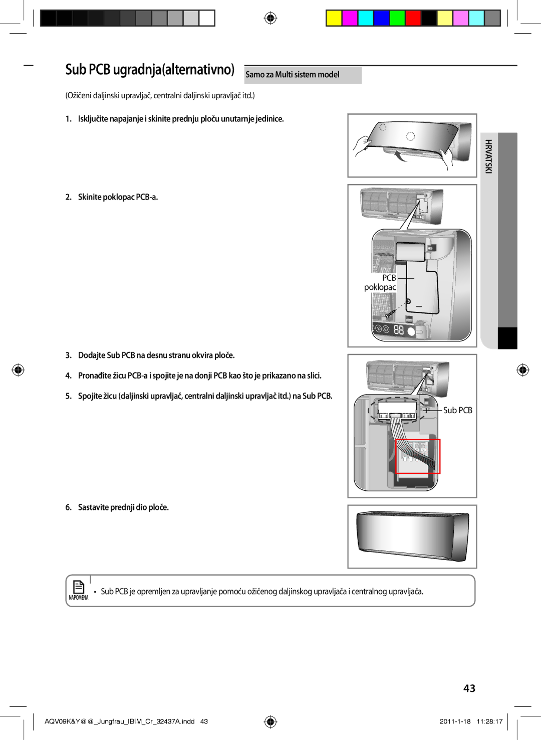 Samsung AQV18KBAN, AQV12KBAN, AQV12YWAN, AQV09YWAX, AQV09YWAN, AQV18KBAX, AQV18YWAX manual Sastavite prednji dio ploče, Poklopac 