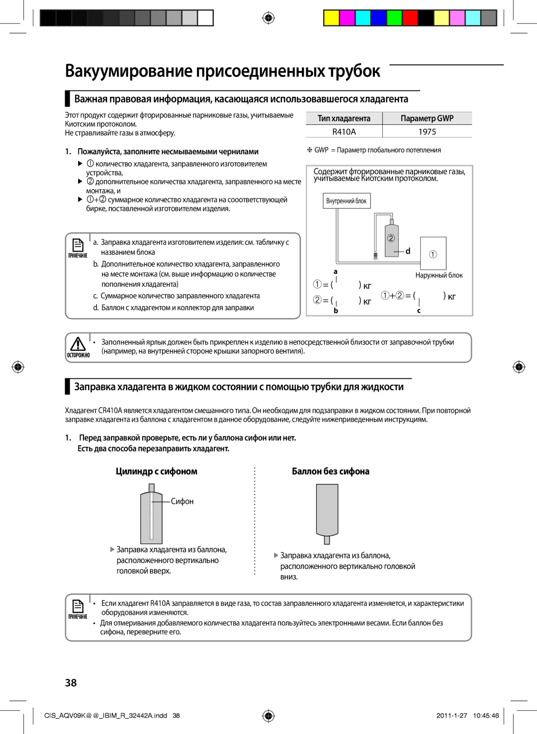 Samsung AQV09KBANSER, AQV12KBAXSER, AQV12KBANSER manual Вакуумирование присоединенных трубок, Параметр GWP, 1975, Кг + = 