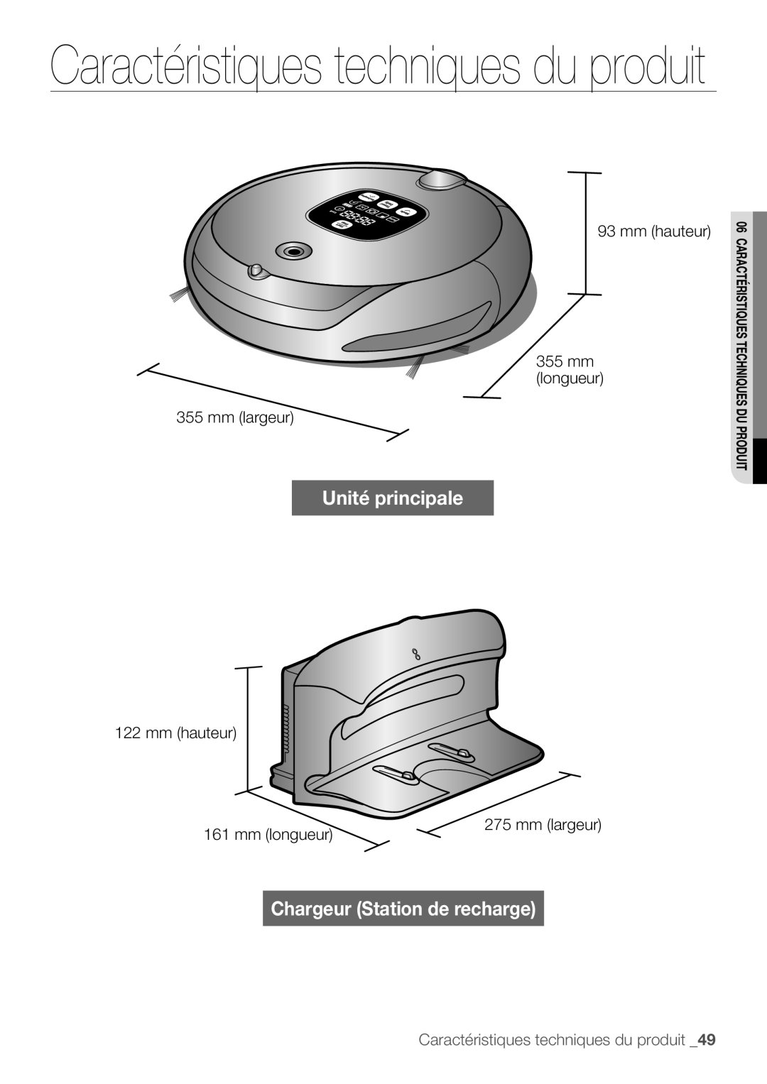 Samsung AQV12KBBN, AQV12KBBX, AQV09KBBN, AQV12YWAN, AQV18KBBN, AQV18KBBX, AQV09YWAX manual Mm largeur, Mm hauteur Mm longueur 