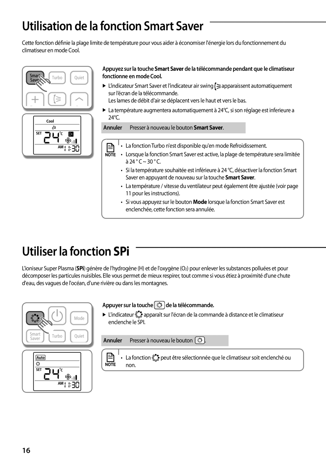 Samsung AQV18KBBN, AQV12KBBX, AQV12KBBN, AQV09KBBN manual Utilisation de la fonction Smart Saver, Utiliser la fonction SPi 