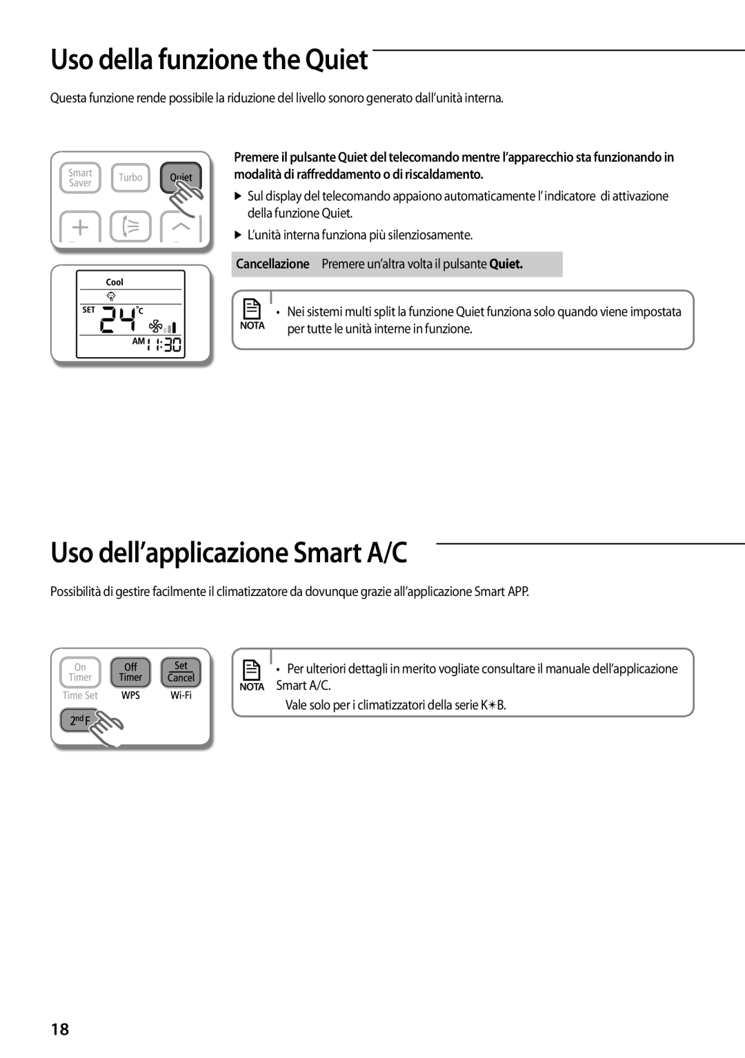 Samsung AQV09YWAX Uso della funzione the Quiet, Uso dell’applicazione Smart A/C, Per tutte le unità interne in funzione 