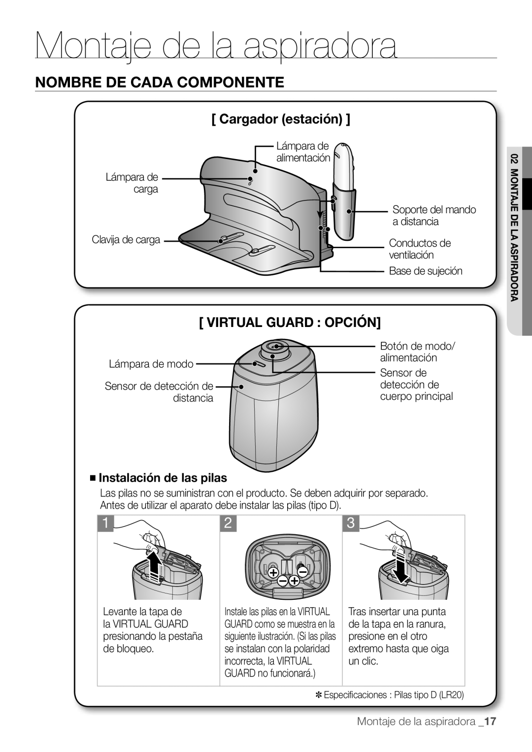 Samsung AQV18KBBX, AQV12KBBX, AQV12KBBN, AQV09KBBN, AQV12YWAN, AQV18KBBN manual Nombre DE Cada Componente, Cargador estación 