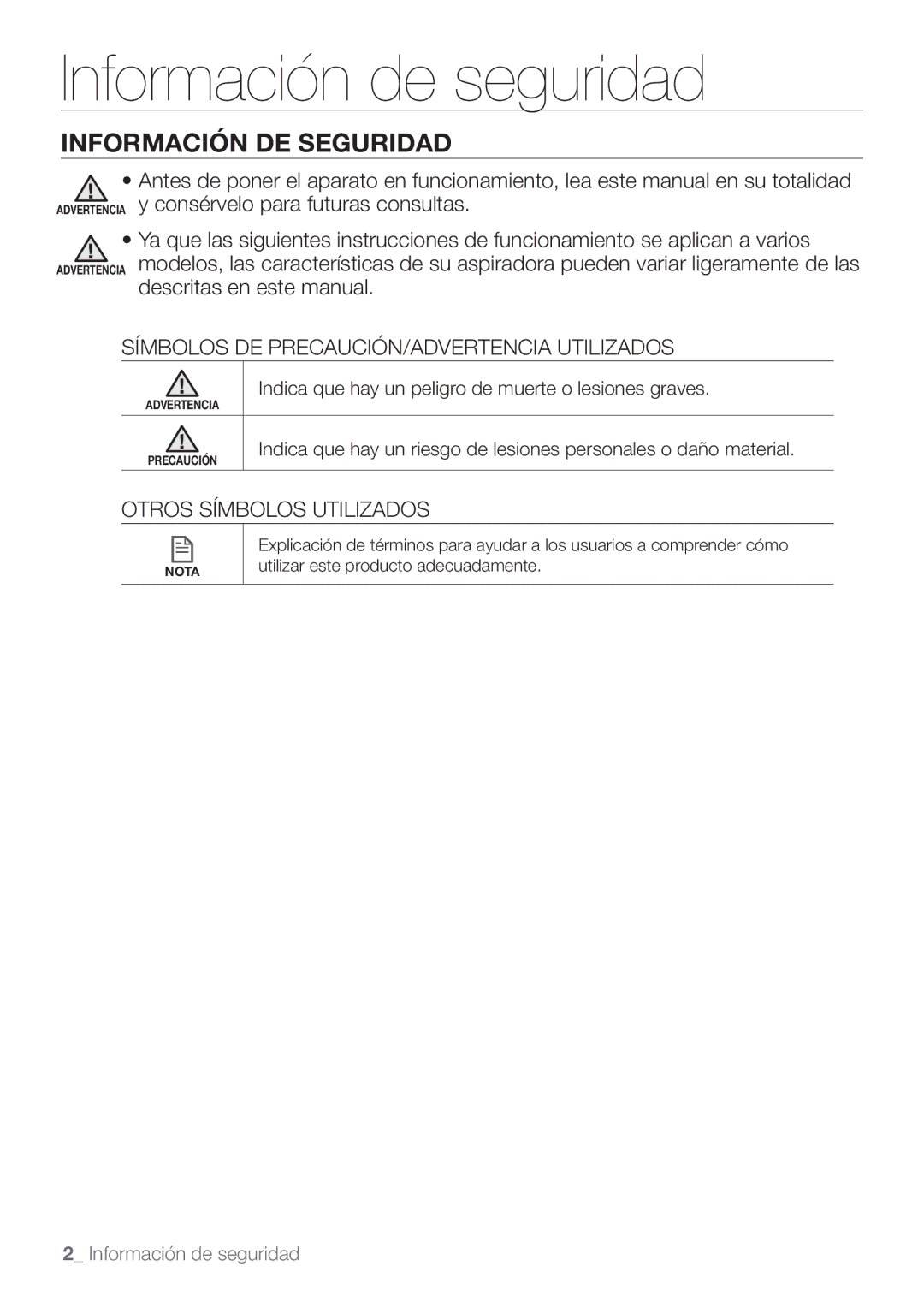 Samsung AQV09KBBN, AQV12KBBX, AQV12KBBN, AQV12YWAN, AQV18KBBN, AQV18KBBX Información de seguridad, Información DE Seguridad 