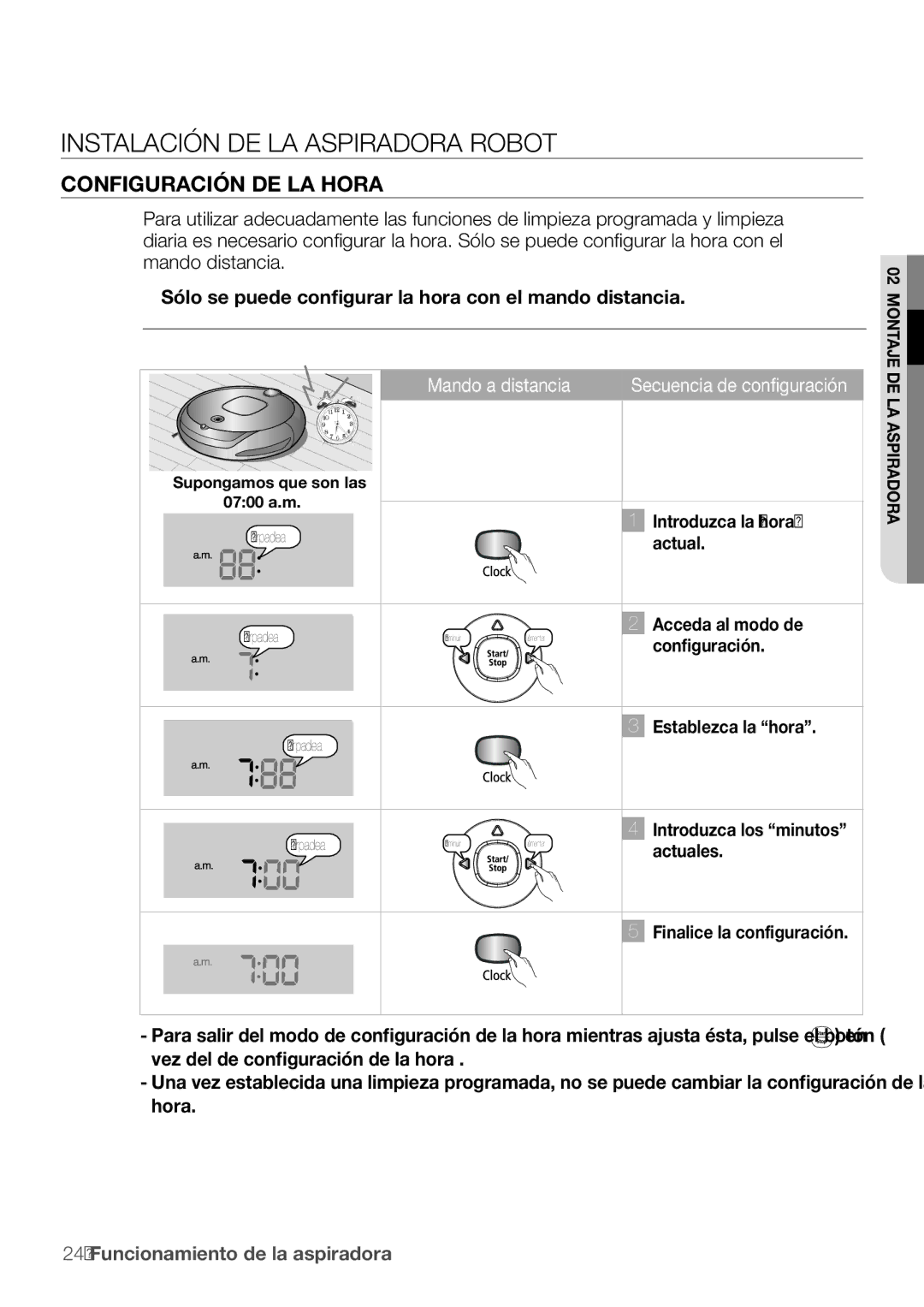 Samsung AQV12KBBX, AQV12KBBN, AQV09KBBN, AQV12YWAN, AQV18KBBN, AQV18KBBX, AQV09YWAX, AQV09YWAN manual Configuración DE LA Hora 