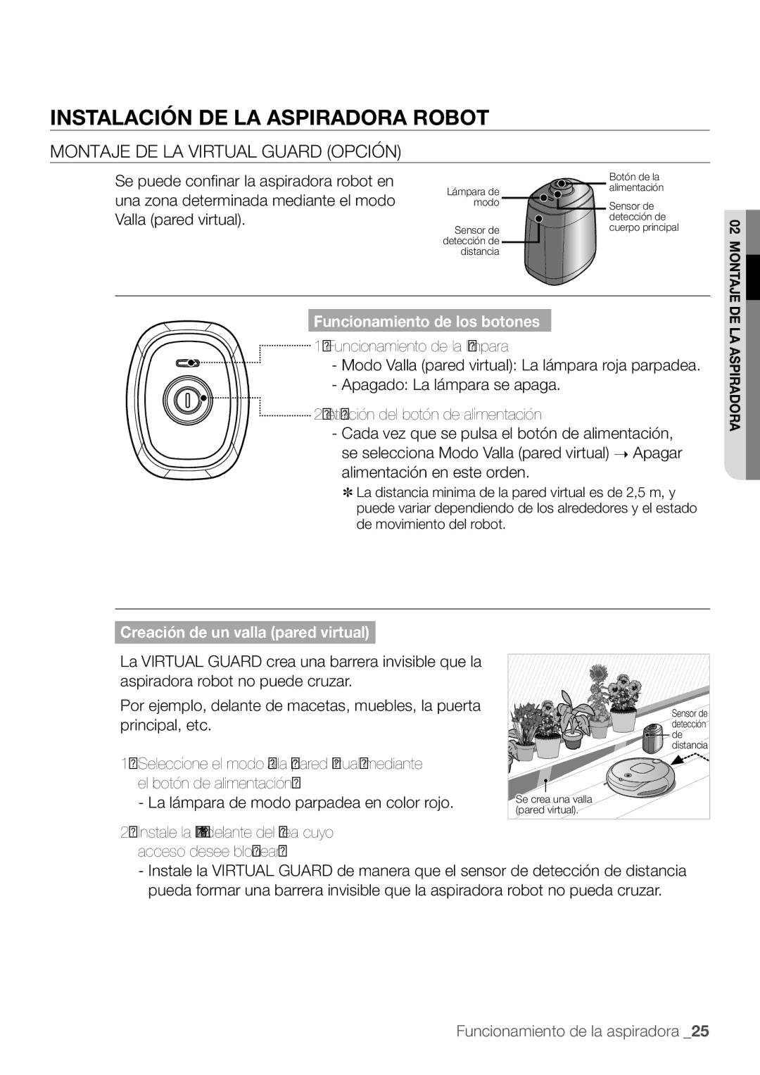 Samsung AQV12KBBN, AQV12KBBX, AQV09KBBN, AQV12YWAN manual Montaje de la virtual guard opción, Funcionamiento de los botones 