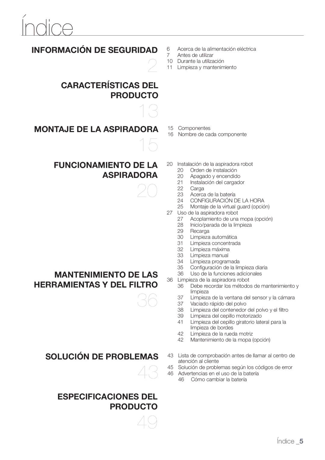 Samsung AQV18KBBX, AQV12KBBX, AQV12KBBN, AQV09KBBN, AQV12YWAN, AQV18KBBN, AQV09YWAX, AQV09YWAN, AQV18YWAX, AQV12YWAX manual Índice 