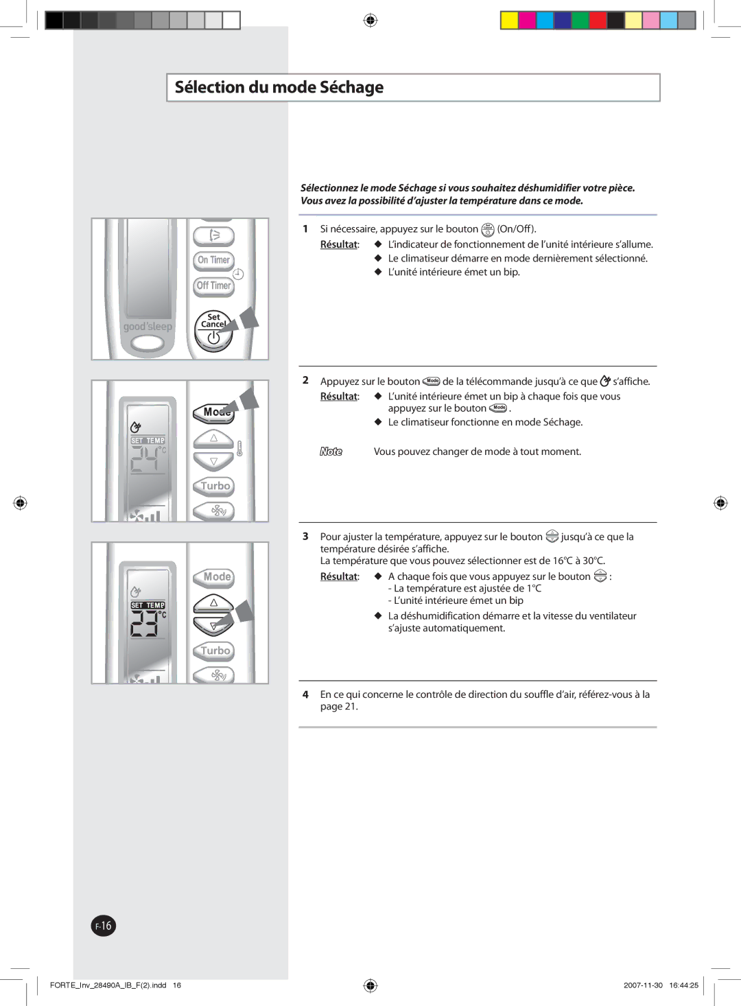 Samsung AQV09NSBX, AQV12NSBX, AQV24NSAX, AQV18FAX, AQV12NSBN, AQV12FCN, AQV18NSAN, AQV09NSBN, AQV09FCN Sélection du mode Séchage 