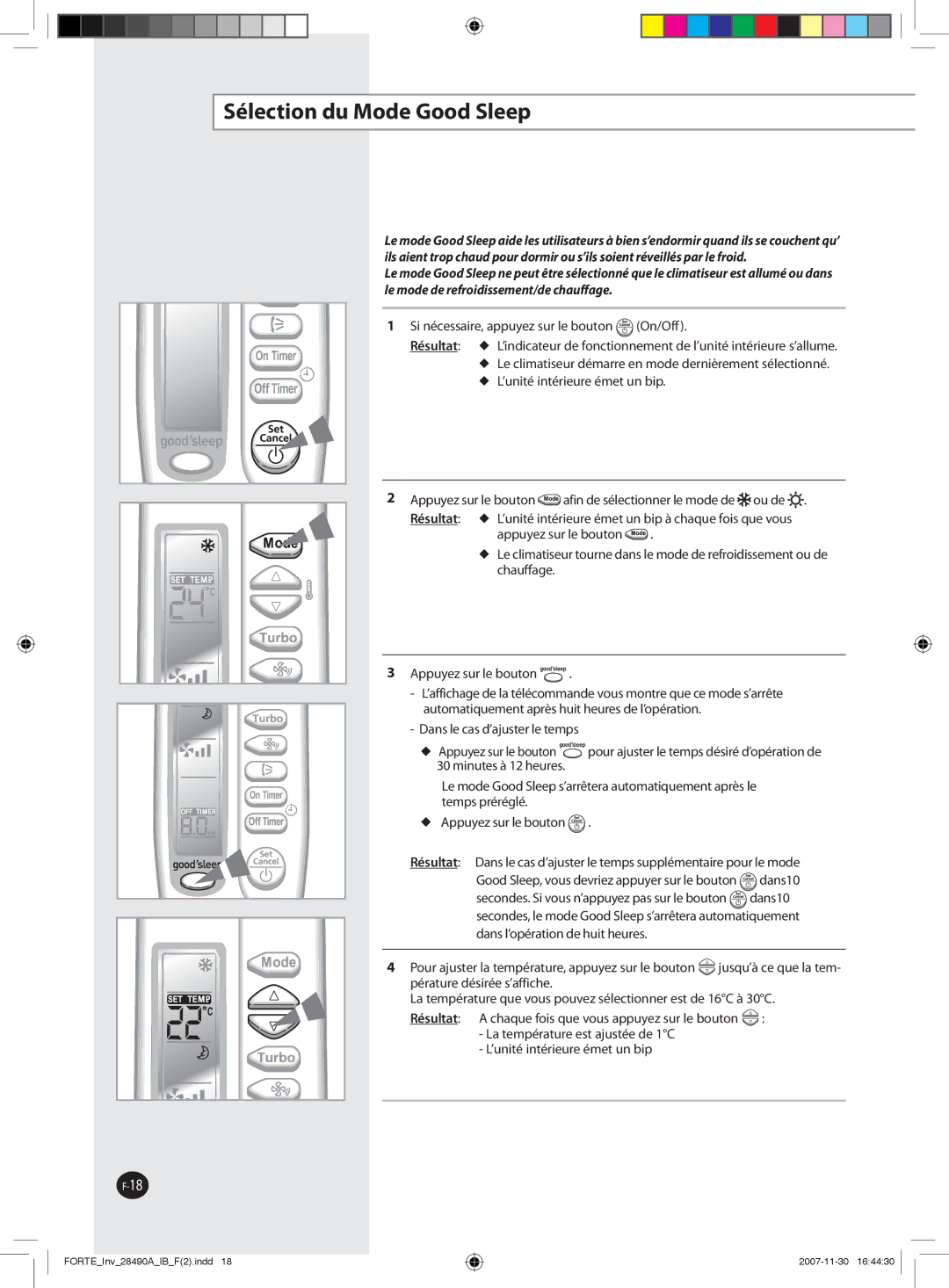 Samsung AQV18FAX, AQV12NSBX, AQV09NSBX, AQV24NSAX, AQV12NSBN, AQV12FCN, AQV18NSAN, AQV09NSBN manual Sélection du Mode Good Sleep 