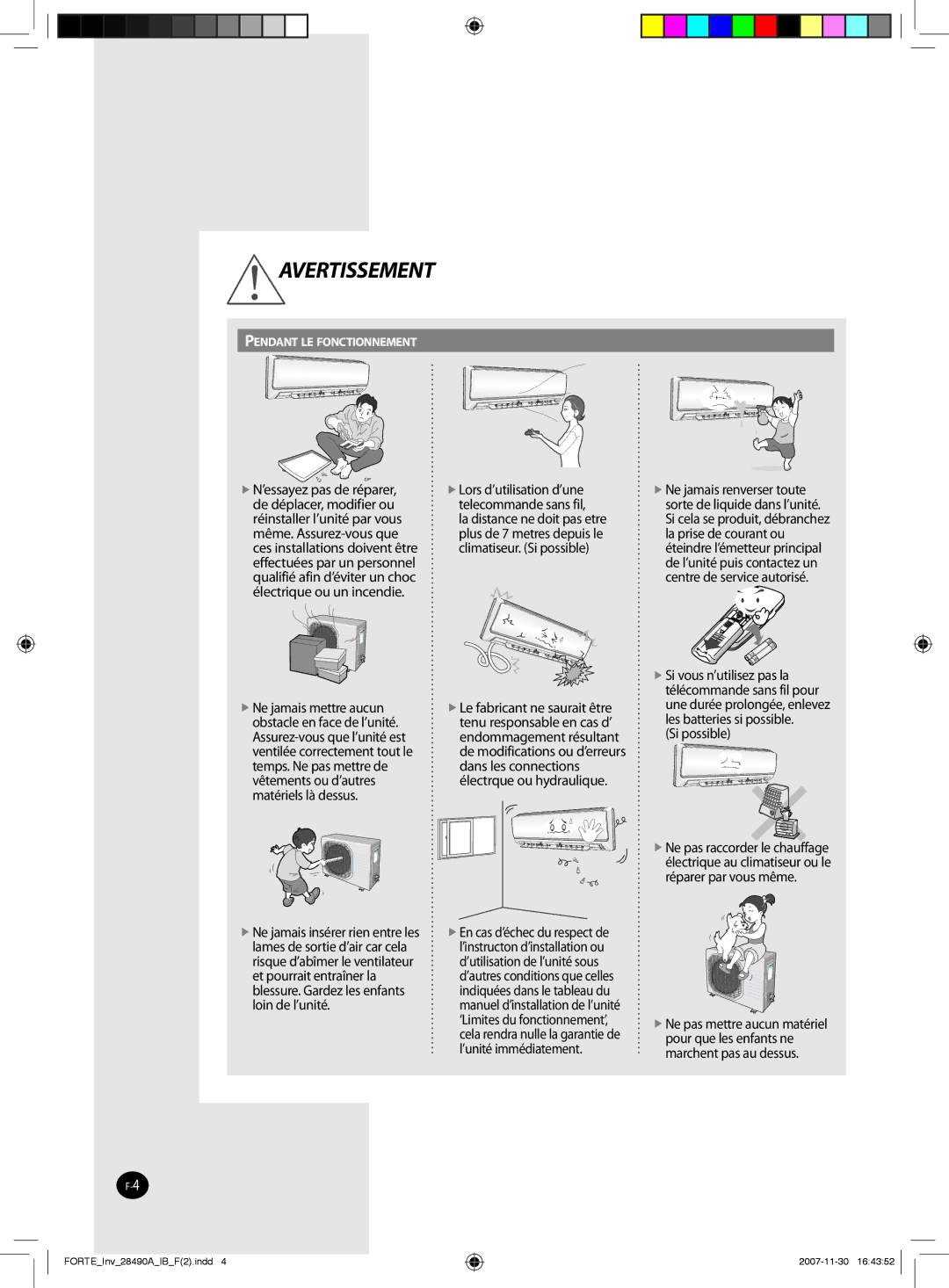 Samsung AQV18FAX, AQV12NSBX, AQV09NSBX, AQV24NSAX, AQV12NSBN, AQV12FCN, AQV18NSAN, AQV09NSBN, AQV09FCN, AQV24NSAN Avertissement 