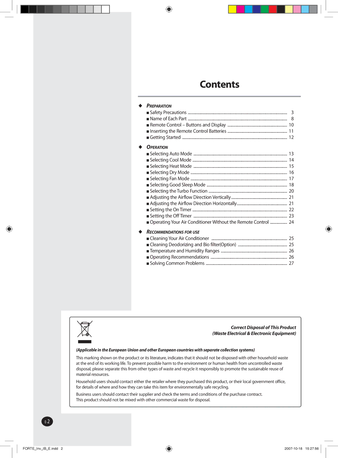 Samsung AQV09NSBX, AQV12NSBX, AQV24NSAX, AQV18FAX, AQV12NSBN, AQV12FCN, AQV18NSAN, AQV09NSBN, AQV09FCN, AQV24NSAN manual Contents 