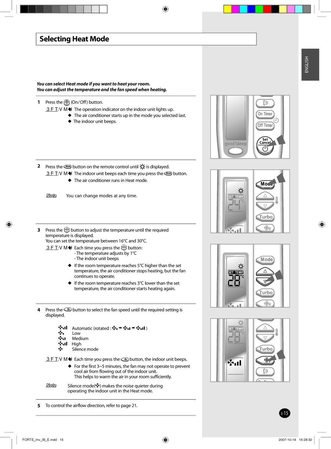 Samsung AQV12NSBX, AQV09NSBX, AQV24NSAX, AQV18FAX, AQV12NSBN, AQV12FCN, AQV18NSAN, AQV09NSBN, AQV09FCN manual Selecting Heat Mode 