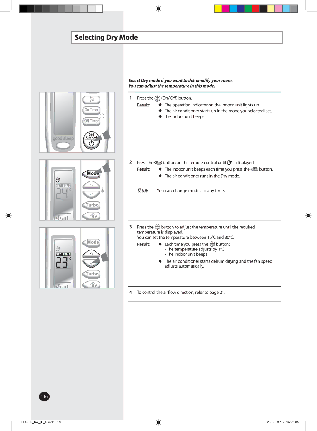 Samsung AQV09NSBX, AQV12NSBX, AQV24NSAX, AQV18FAX, AQV12NSBN, AQV12FCN, AQV18NSAN, AQV09NSBN, AQV09FCN manual Selecting Dry Mode 