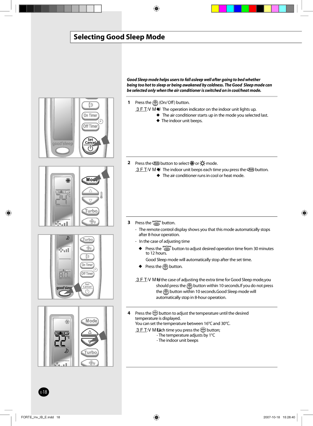 Samsung AQV18FAX, AQV12NSBX, AQV09NSBX, AQV24NSAX, AQV12NSBN, AQV12FCN, AQV18NSAN, AQV09NSBN, AQV09FCN Selecting Good Sleep Mode 