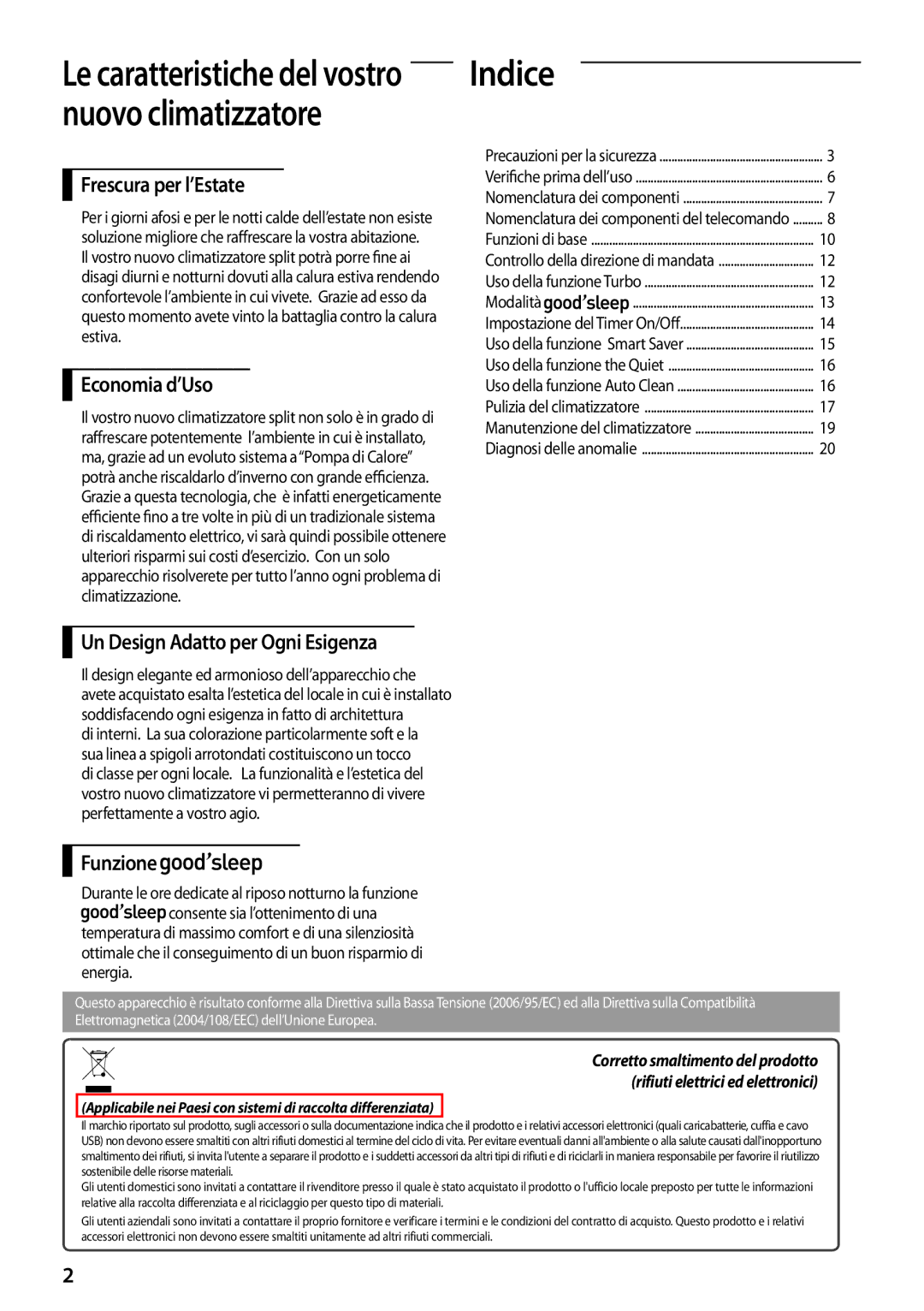 Samsung AQV24PMBX, AQV12PSBX Indice, Frescura per l’Estate, Economia d’Uso, Un Design Adatto per Ogni Esigenza, Funzione 